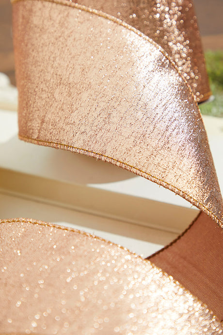 4” x 10 Yard Rose Gold Aurora Jacquard Tissue Back Ribbon