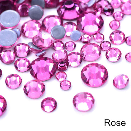 Small Glue On Rhinestones Flat Back Rhinestone - Rose, 2MM / 6SS, 3MM / 10SS, 4MM / 16SS, 5MM / 20SS, 6MM / 30SS (1 Unit)