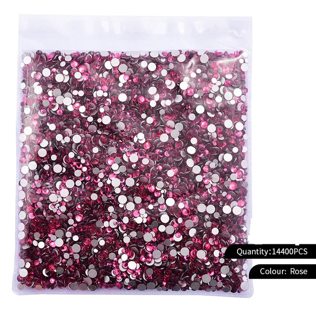 Hot Fix Big Bag Rhinestones - Rose Hot Fix Rhinestones Fabric - Rose, Loose Rhinestones, 2MM To 6MM (Big Bag)