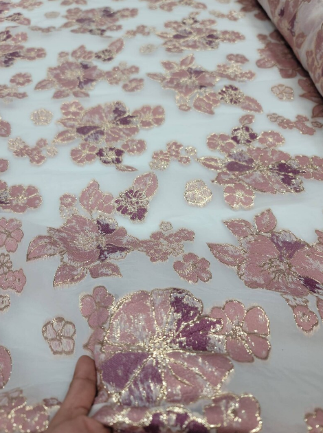 Brocade Jacquard Floral Organza in Mauve Dusty Rose