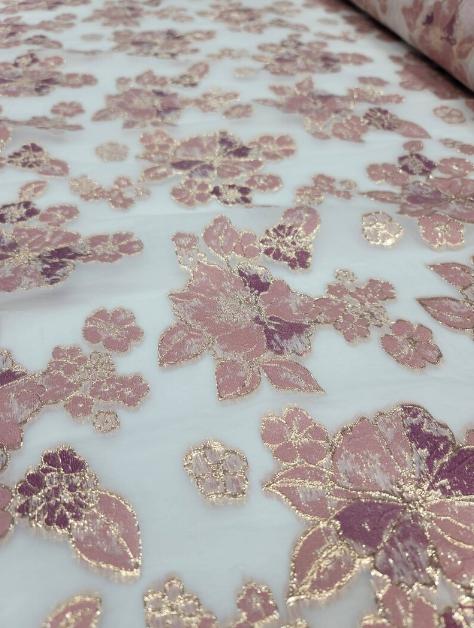 Brocade Jacquard Floral Organza in Mauve Dusty Rose
