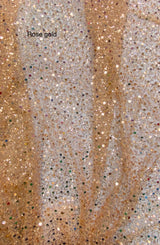 BPS Mesh Lace Rose Gold Polyester Fabric - Rose Gold Beads, Pearls, Sequins, 60" Width, 54" Design Width (1 Yard)