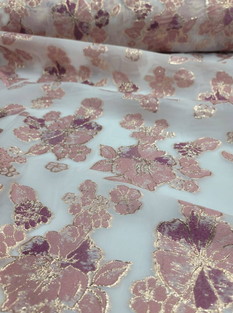 Brocade Jacquard Floral Organza in Mauve Dusty Rose