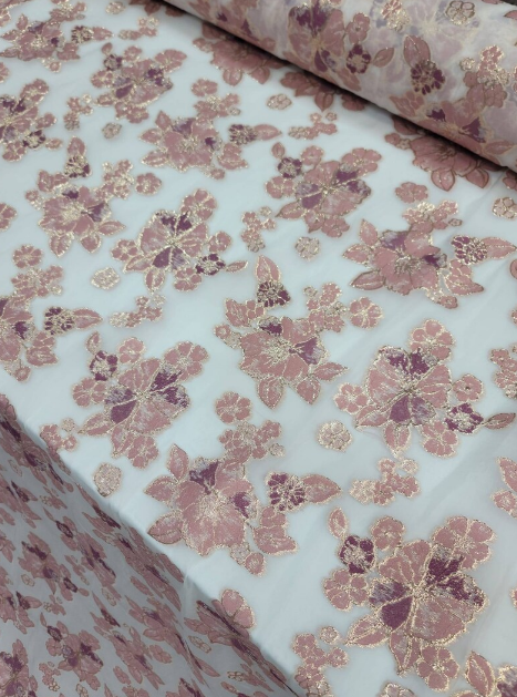 Brocade Jacquard Floral Organza in Mauve Dusty Rose