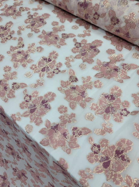 Brocade Jacquard Floral Organza in Mauve Dusty Rose