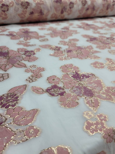 Brocade Jacquard Floral Organza in Mauve Dusty Rose