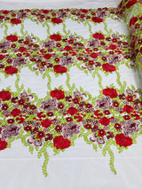 Roses Multi Color Floral Design Embroidered Mesh Lace Fabric - Multi Color Floral Pattern, 50" Width, 36" Length (1 Yard)