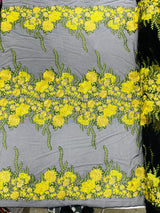 Roses Multi Color Floral Design Embroidered Mesh Lace Fabric - Multi Color Floral Pattern, 50" Width, 36" Length (1 Yard)