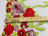 Roses Multi Color Floral Design Embroidered Mesh Lace Fabric - Multi Color Floral Pattern, 50" Width, 36" Length (1 Yard)