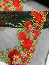 Roses Multi Color Floral Design Embroidered Mesh Lace Fabric - Multi Color Floral Pattern, 50" Width, 36" Length (1 Yard)