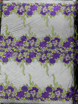 Roses Multi Color Floral Design Embroidered Mesh Lace Fabric - Multi Color Floral Pattern, 50" Width, 36" Length (1 Yard)