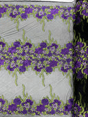 Roses Multi Color Floral Design Embroidered Mesh Lace Fabric - Multi Color Floral Pattern, 50" Width, 36" Length (1 Yard)