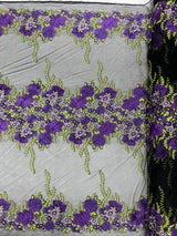Roses Multi Color Floral Design Embroidered Mesh Lace Fabric - Multi Color Floral Pattern, 50" Width, 36" Length (1 Yard)