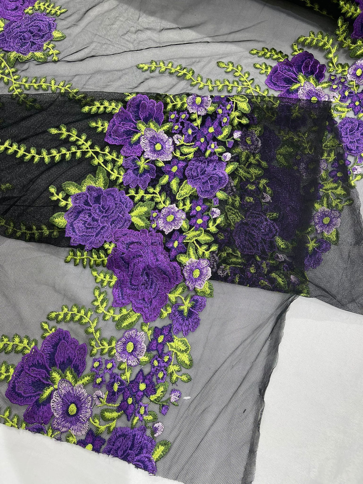 Roses Multi Color Floral Design Embroidered Mesh Lace Fabric - Multi Color Floral Pattern, 50" Width, 36" Length (1 Yard)