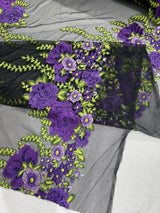 Roses Multi Color Floral Design Embroidered Mesh Lace Fabric - Multi Color Floral Pattern, 50" Width, 36" Length (1 Yard)