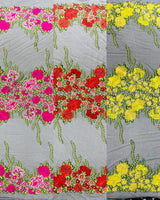Roses Multi Color Floral Design Embroidered Mesh Lace Fabric - Multi Color Floral Pattern, 50" Width, 36" Length (1 Yard)