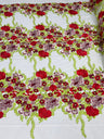 Roses Multi Color Floral Design Embroidered Mesh Lace Fabric - Multi Color Floral Pattern, 50" Width, 36" Length (1 Yard)