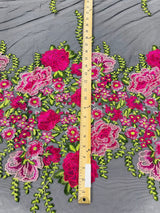 Roses Multi Color Floral Design Embroidered Mesh Lace Fabric - Multi Color Floral Pattern, 50" Width, 36" Length (1 Yard)
