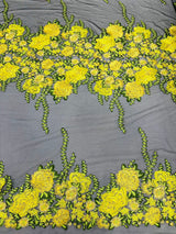 Roses Multi Color Floral Design Embroidered Mesh Lace Fabric - Multi Color Floral Pattern, 50" Width, 36" Length (1 Yard)
