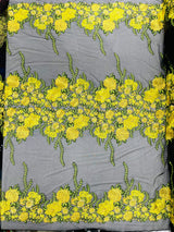 Roses Multi Color Floral Design Embroidered Mesh Lace Fabric - Multi Color Floral Pattern, 50" Width, 36" Length (1 Yard)