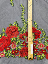 Roses Multi Color Floral Design Embroidered Mesh Lace Fabric - Multi Color Floral Pattern, 50" Width, 36" Length (1 Yard)