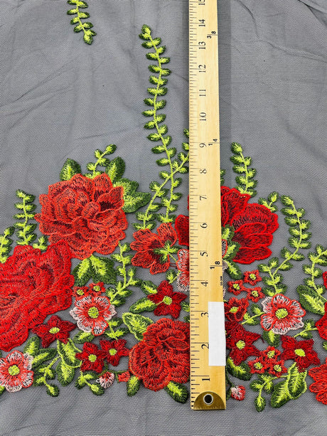 Roses Multi Color Floral Design Embroidered Mesh Lace Fabric - Multi Color Floral Pattern, 50" Width, 36" Length (1 Yard)