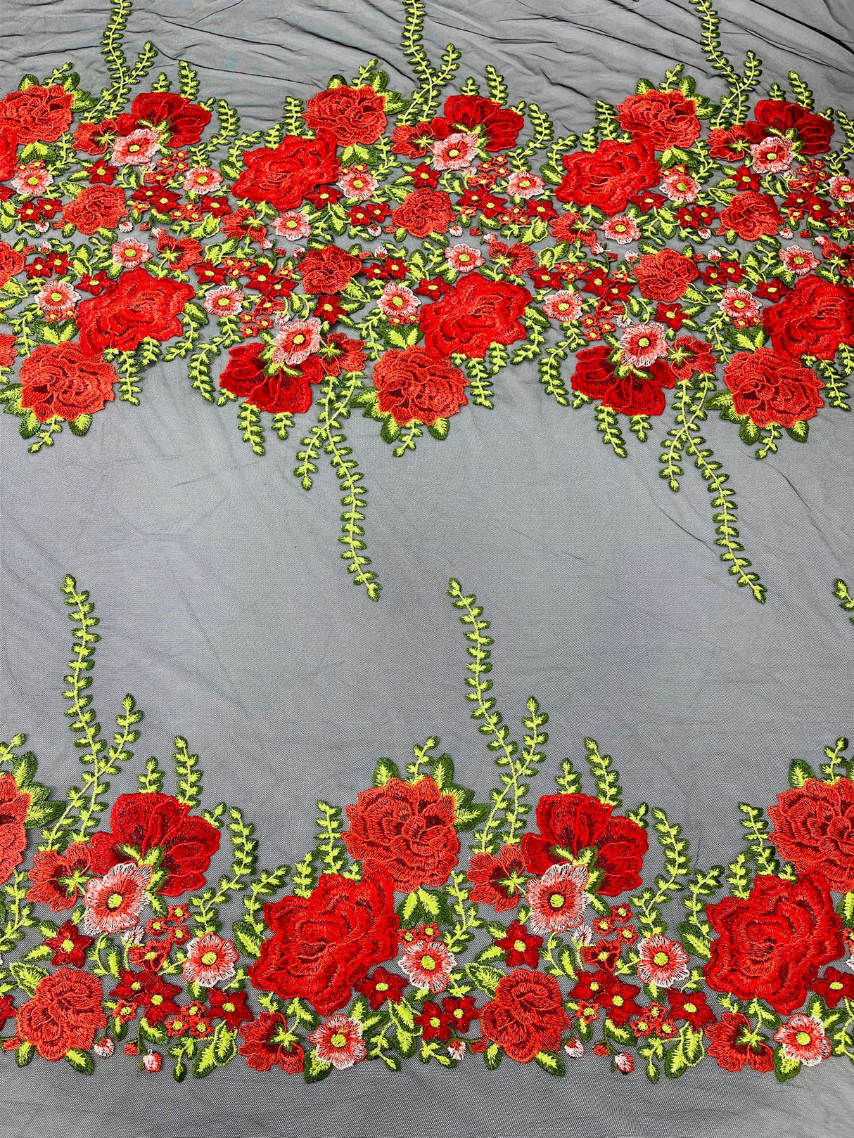 Roses Multi Color Floral Design Embroidered Mesh Lace Fabric - Multi Color Floral Pattern, 50" Width, 36" Length (1 Yard)