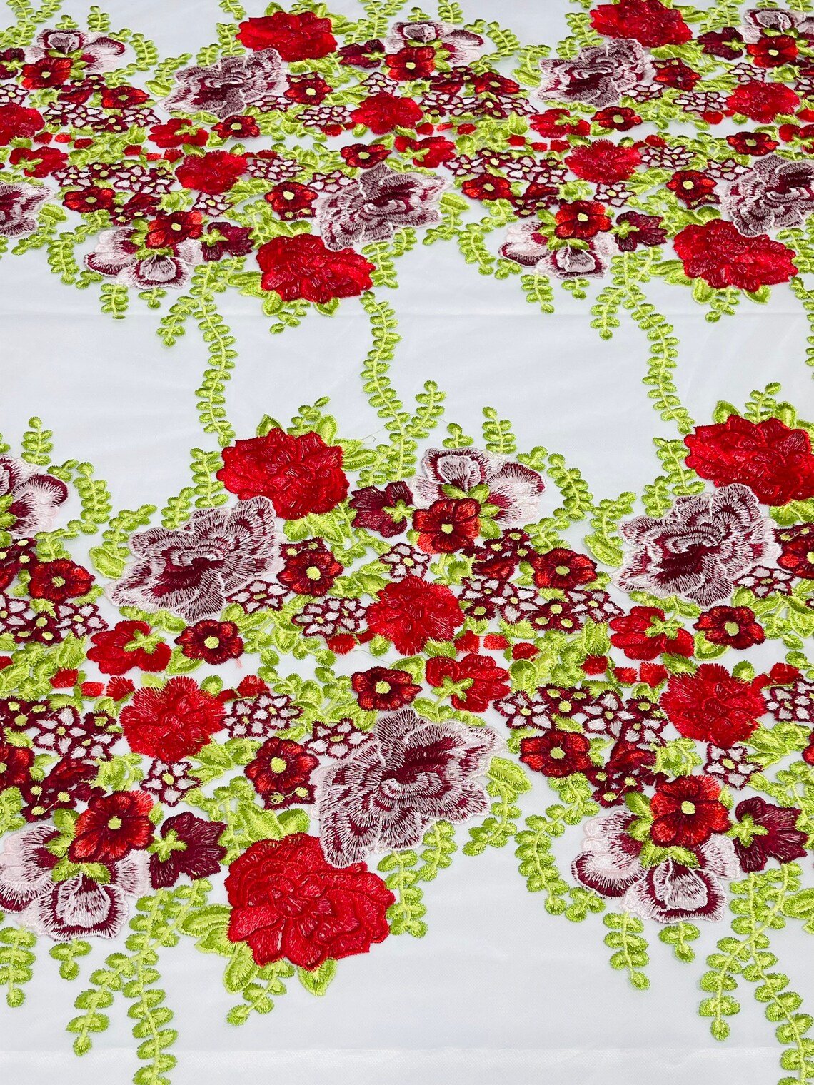 Roses Multi Color Floral Design Embroidered Mesh Lace Fabric - Multi Color Floral Pattern, 50" Width, 36" Length (1 Yard)