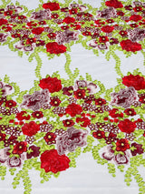 Roses Multi Color Floral Design Embroidered Mesh Lace Fabric - Multi Color Floral Pattern, 50" Width, 36" Length (1 Yard)