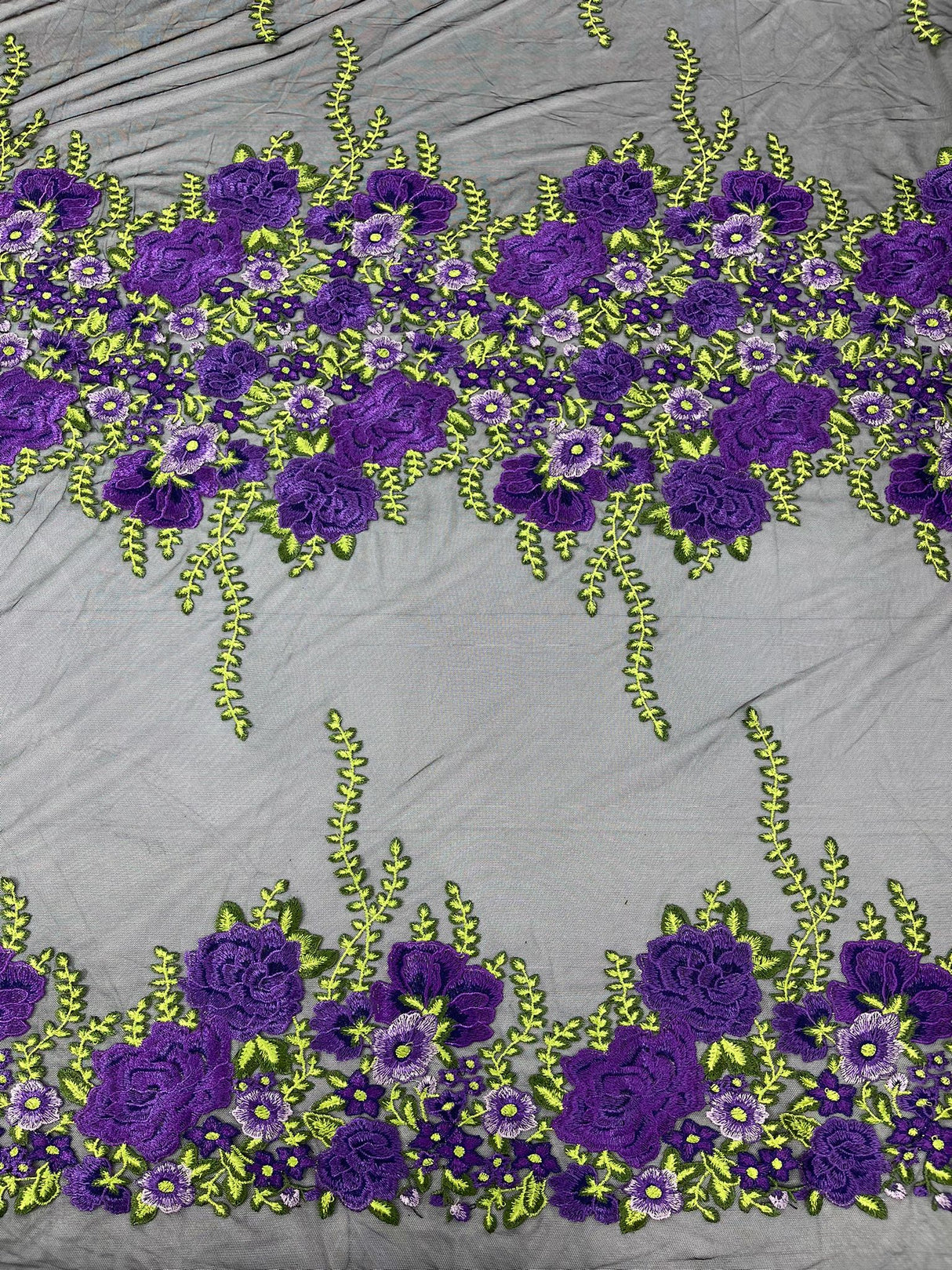 Roses Multi Color Floral Design Embroidered Mesh Lace Fabric - Multi Color Floral Pattern, 50" Width, 36" Length (1 Yard)