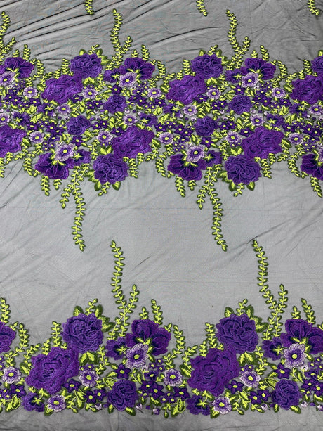 Roses Multi Color Floral Design Embroidered Mesh Lace Fabric - Multi Color Floral Pattern, 50" Width, 36" Length (1 Yard)