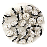 Round String Bead Silver - Black Stones (5 per Bag - 6mm)