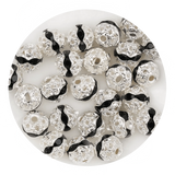 Round String Bead Silver - Black Stones (5 per Bag - 6mm)