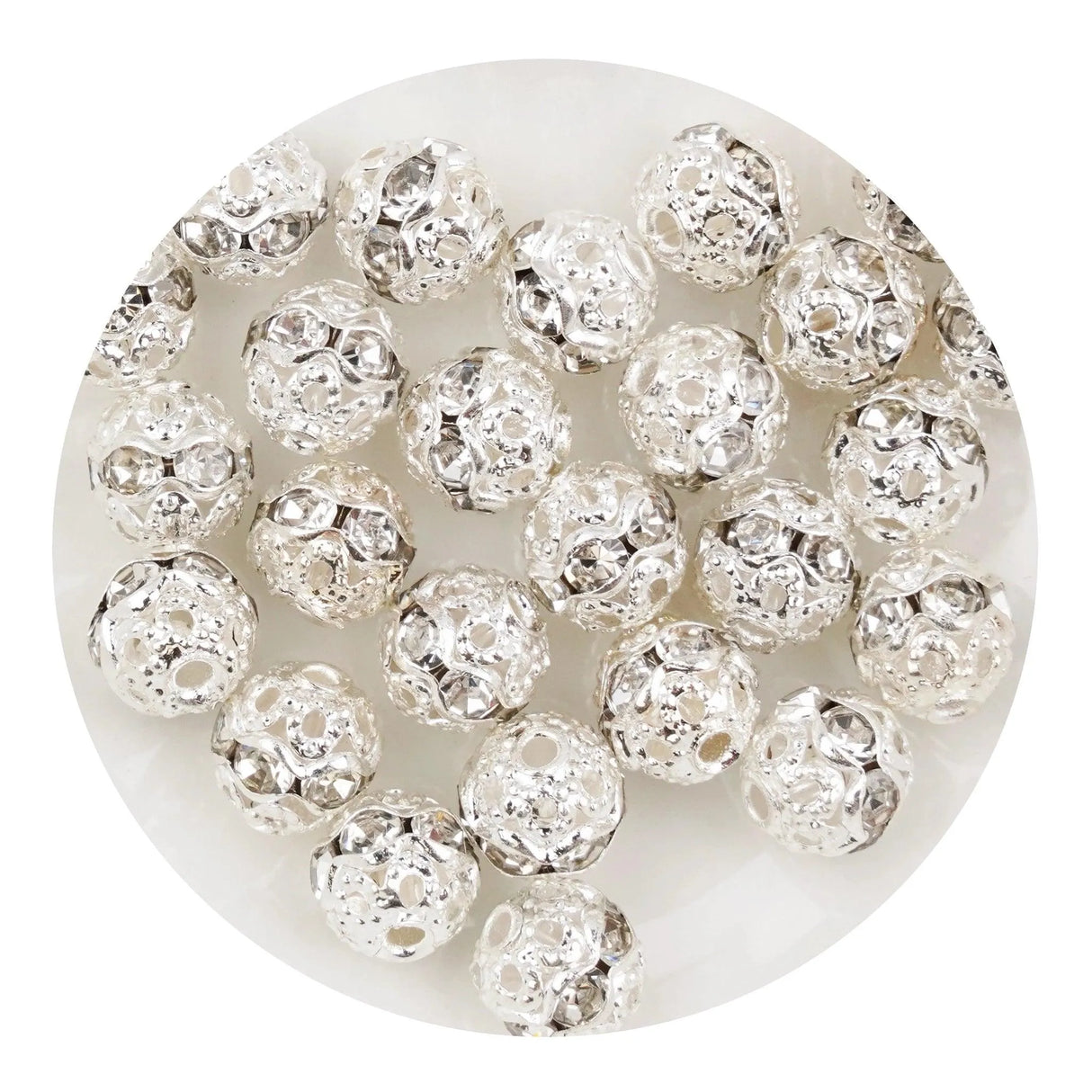 Round String Bead Silver - Iridescent Stones (5 per Bag - 6mm)