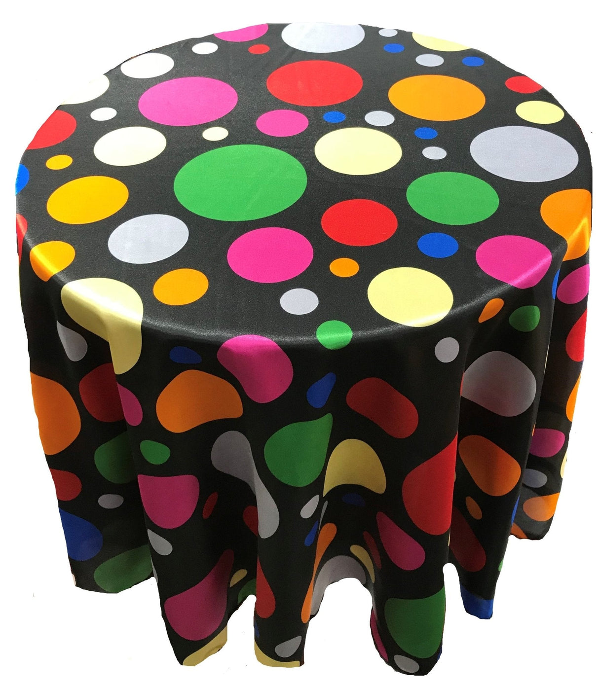 Round Tablecloth Satin Fabric - Multi Color Polka Dot, 51" Round (1 Piece)