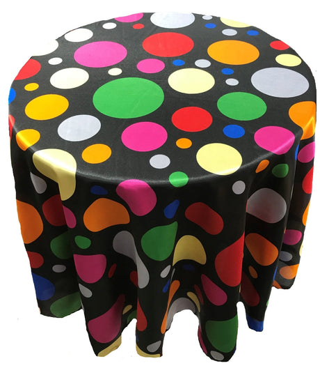 Round Tablecloth Satin Fabric - Multi Color Polka Dot, 51" Round (1 Piece)
