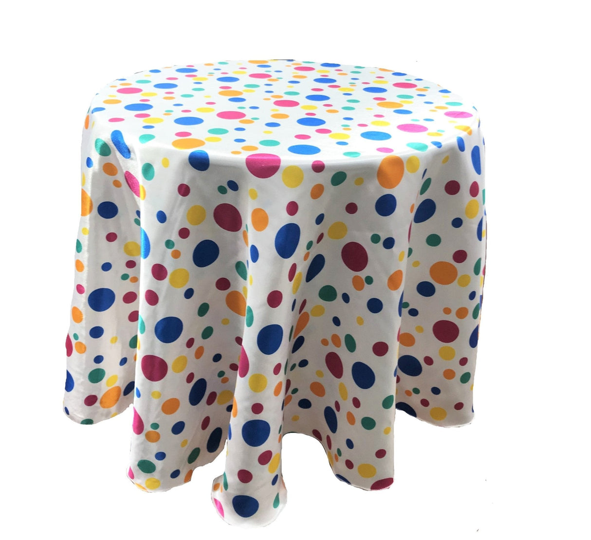Round Tablecloth Satin Fabric - Multi Color Polka Dot, 51" Round (1 Piece)