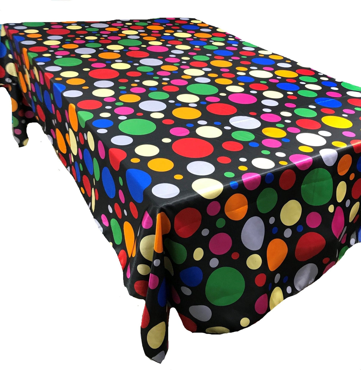 Round Tablecloth Satin Fabric - Multi Color Polka Dot, 51" Round (1 Piece)