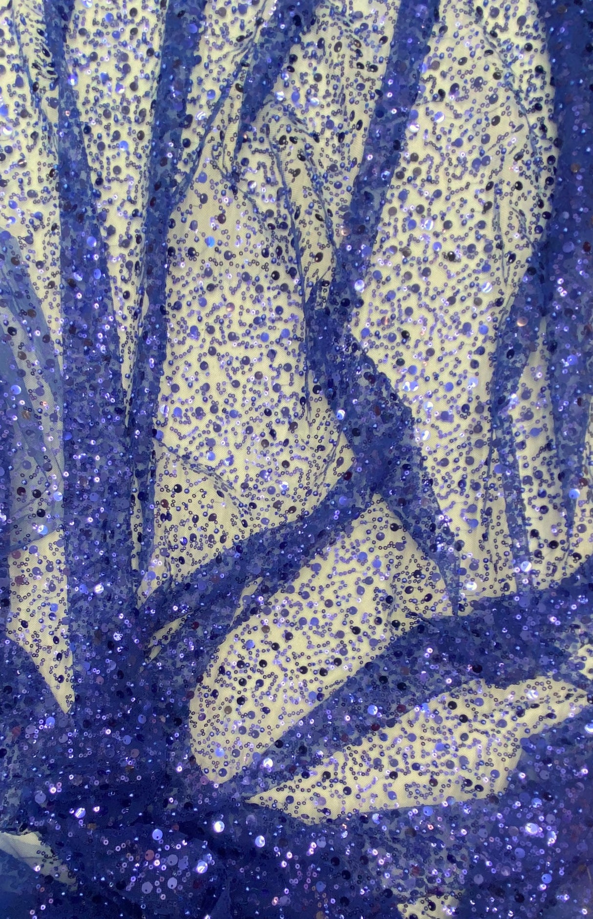 BPS Mesh Lace Royal Blue Polyester Fabric - Royal Blue Beads, Pearls & Sequins Mesh, 60" Width (1 Yard)