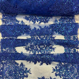 VT-14 Sequin Lace Fabric - Embroidered Mesh, Scalloped Edge, 20.08" Width