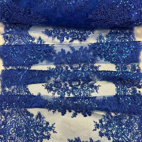 VT-14 Sequin Lace Fabric - Embroidered Mesh, Scalloped Edge, 20.08" Width