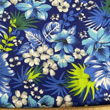 Hawaiian Floral Mix Poly Cotton Fabric - Aqua Hawaiian Floral Print, 58/60" Width