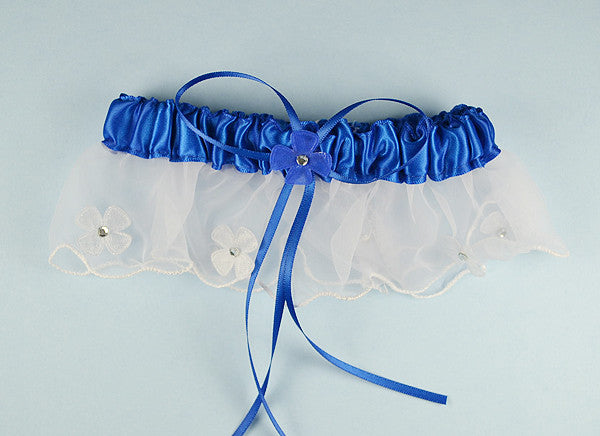 Royal Blue Satin Bridal Wedding Garter Floral Organza Trim 12 Pack
