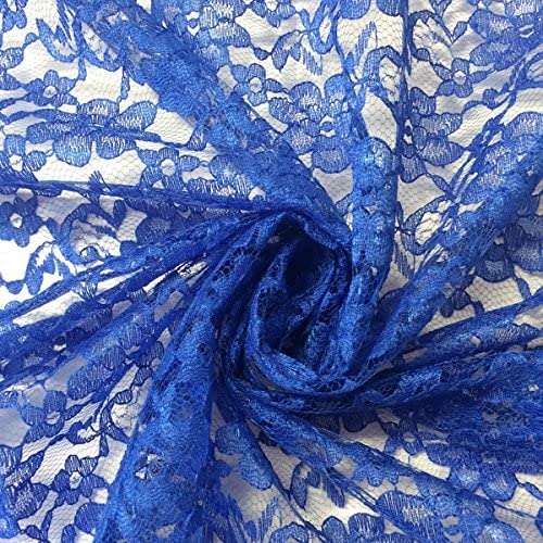 Royal Raschel Lace Polyester Fabric - Royal Blue French Floral, 60" Width