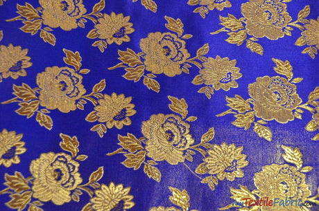 Oriental Metallic Flower Brocade Polyester Fabric - Metallic Brocade, 58" Wide (1 Yard)