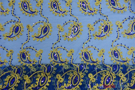 Coco Paisley Polyester Fabric - Sheer Embroidered Paisley, Double Scallop Lace, 52" Width (1 Yard)