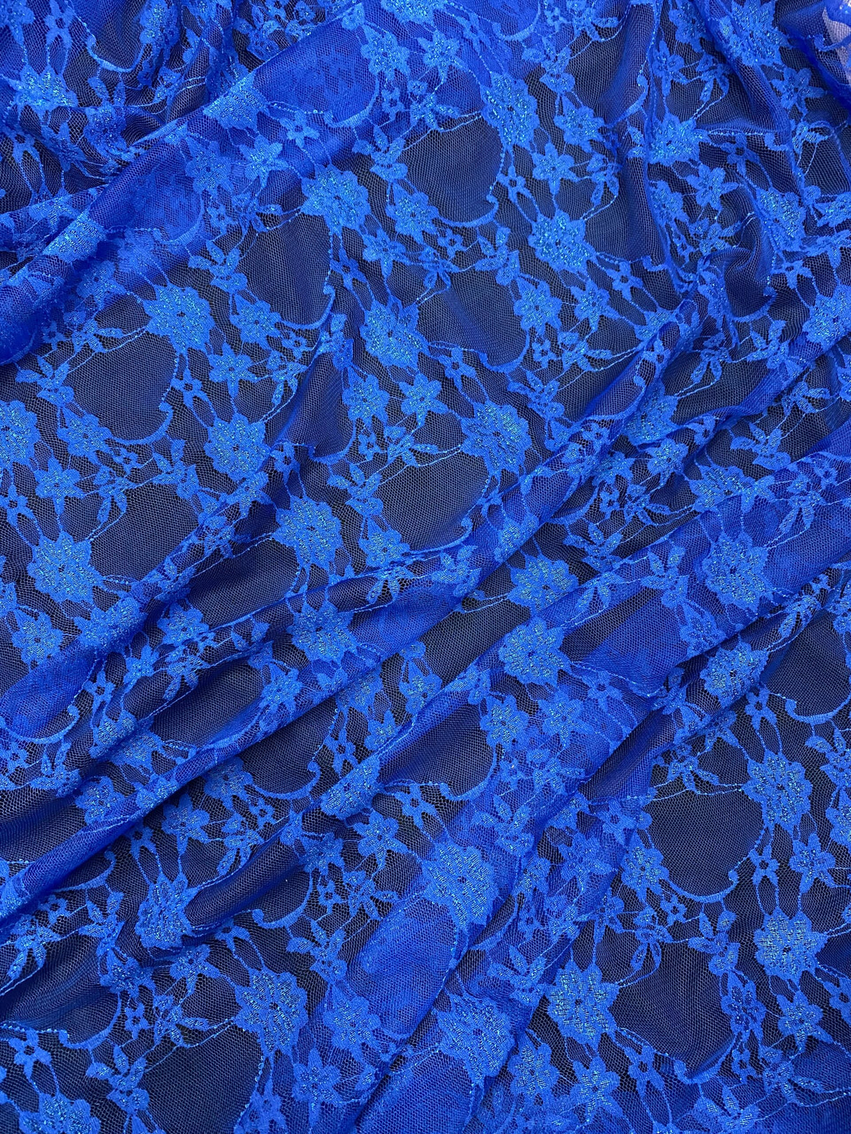 Royal Blue Nylon Spandex Fabric - Shimmery Floral Lace, 58/60" Width (1 Yard)