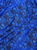 Royal Blue Nylon Spandex Fabric - Shimmery Floral Lace, 58/60" Width (1 Yard)