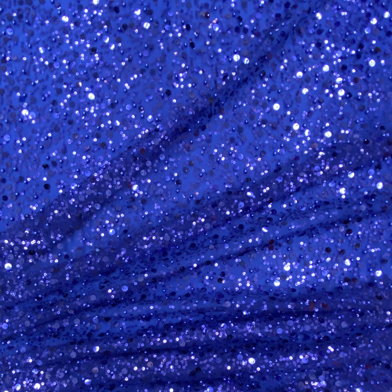 BPS Mesh Lace Royal Blue Polyester Fabric - Royal Blue Beads, Pearls & Sequins Mesh, 60" Width (1 Yard)