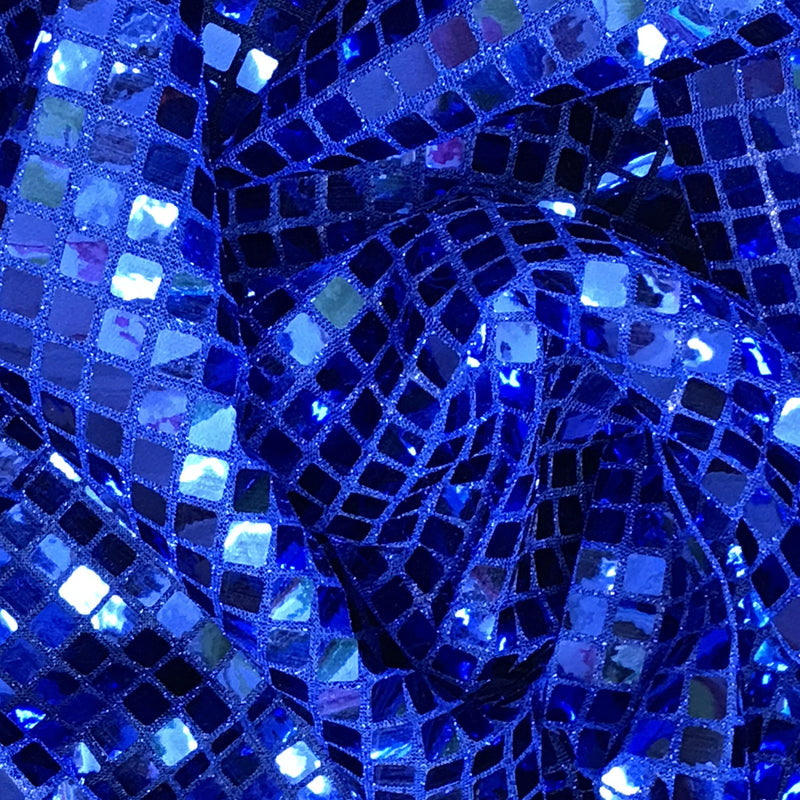 Royal Square Foil Sequin Fabric - Royal Blue Square Foil, 42" Width (1 Yard)